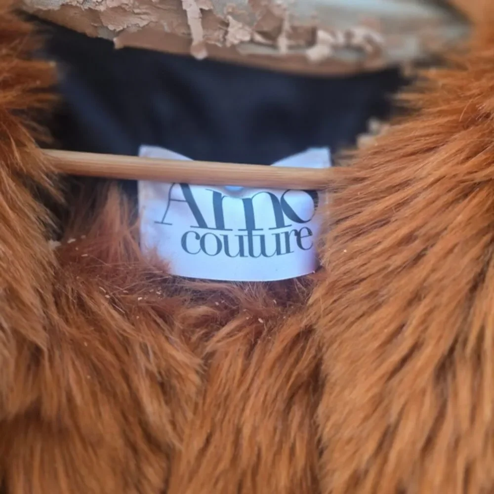 Amo Couture Rust Orange Faux Fur Coat Fits S/M | Statement Jacket Repair Needed - Picture 4 of 9
